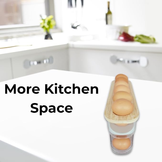 18 Egg Dispenser for Refrigerator - Durable Organizer with Wooden Lid, Space-Saving Storage Bin for Freshness, Kitchen Organization, Easy Access & Stylish Design - Image 7