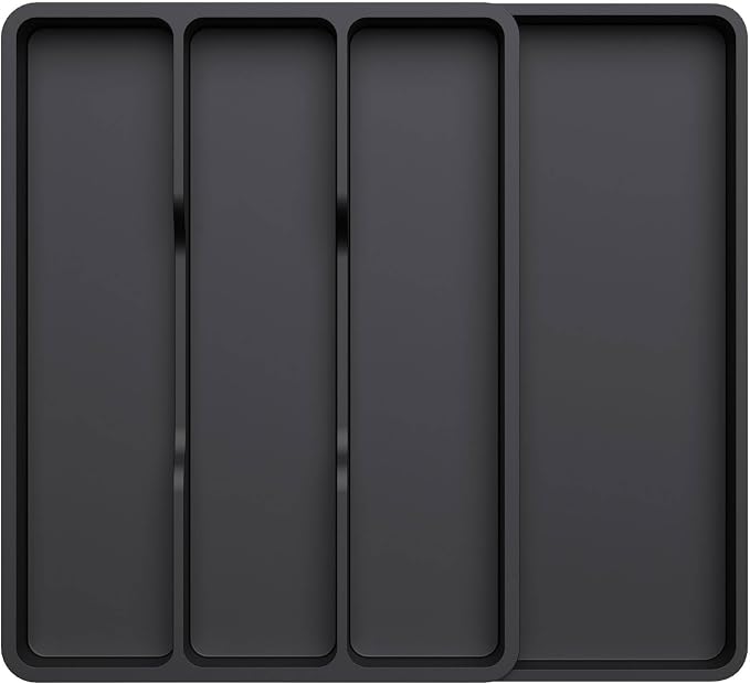 Lifewit Utensil Organizer for Kitchen Drawer, Expandable Cooking Tray | Adjustable Cutlery Flatware Holder, Plastic Silverware Spatula Tools Storage Divider, 11.9-17.3 x 15.8", Black by Lifewit