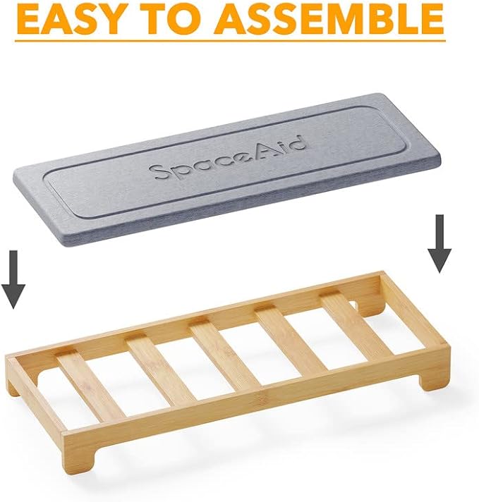 SpaceAid DryingNeat Instant Dry Sink Caddy Organizers, Kitchen Sponge Soap Holder Dispenser, Countertop Fast Drying Counter Tray Rack (Bamboo, Gray) - Image 6