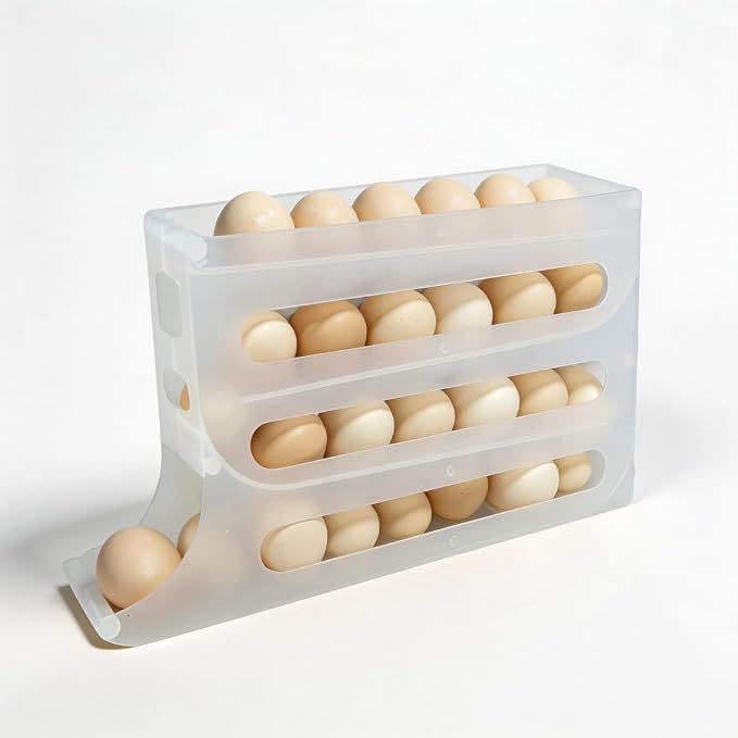 28 Egg Holder for Fridge, 4-Tier Auto Rolling Egg Organizer for Refrigerator, Gravity Slide Dispenser Rack, Space-Saving Storage (Tran) - Image 6