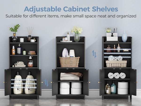 BEWISHOME Bathroom Storage Cabinet,Small Floor Cabinet,Toilet Paper Cabinet | with 2 Doors and Shelves, Bathroom Organizers and Storage for Small Spaces, Black 7.9" D x 14.6" W x 31" H YYG08B - Image 4