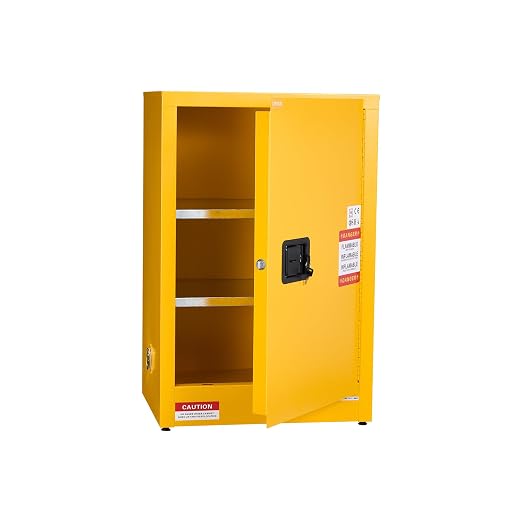 VEVOR Flammable Cabinet, 23.2 x 18.1 x 35.4 Inch, 13 Gallon Flammable Storage Cabinet with Adjustable Shelf, Cold-Rolled and Galvanized Steel Fire Cabinets, for Commercial Industrial Home Use, Yellow - Image 9