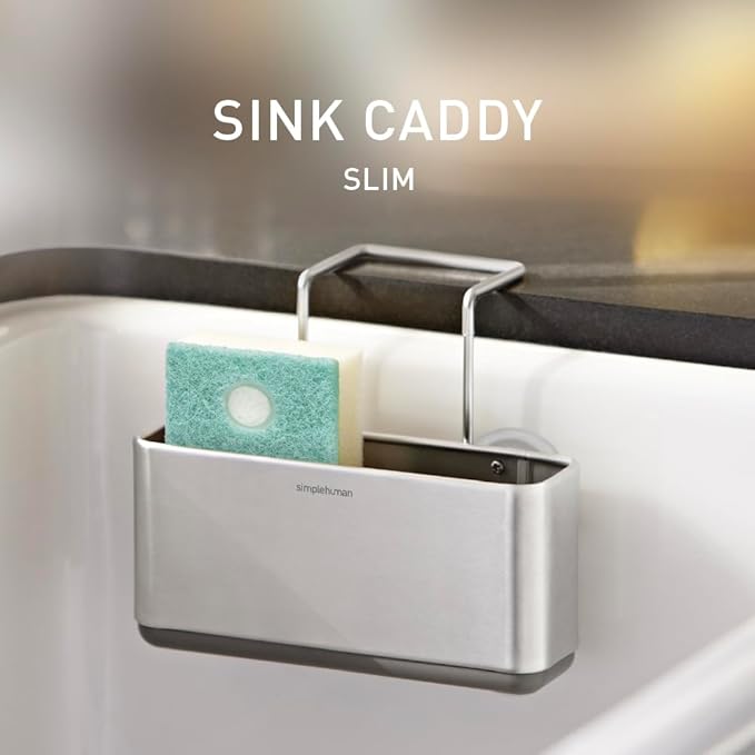 simplehuman Slim Sink Caddy Sponge Holder, Brushed Stainless Steel, Silver - Image 2