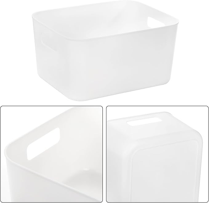 Peohud 5 Pack White Plastic Storage Bins, Pantry Organization and Storage Baskets with Handles, Open Plastic Storage Container for Home, Kitchen, Office, Shelves, Cabinet, Under Sink Organizer - Image 3