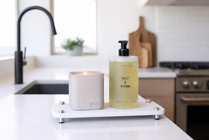 Premium White Squared Sink Caddy - Water-Absorbing Diatomaceous Earth Tray for Sink with, Elevated Stainless Steel Feet, Non-Toxic, Fast-Drying, Kitchen or Bathroom (Driftwood) - Image 5