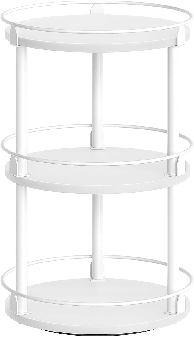 Lazy Susan Organizer, Rotating Spice Rack, 3 Tier Spice Turntable Organizer, Industrial Turntable Spice Holder, for Kitchen Countertop and Cabinet, Compact and Versatile, White SR23WW by Yatiney