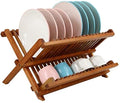 Utoplike Teak Wood Dish Drying Rack, Foldable Plate Organizer Countertop | Dishes Drainer Racks Collapsible, Small Holder for Cups, Bowls, Pans, Pots, Compact Kitchen Counter, 2 Tier, Space Saving by Utoplike