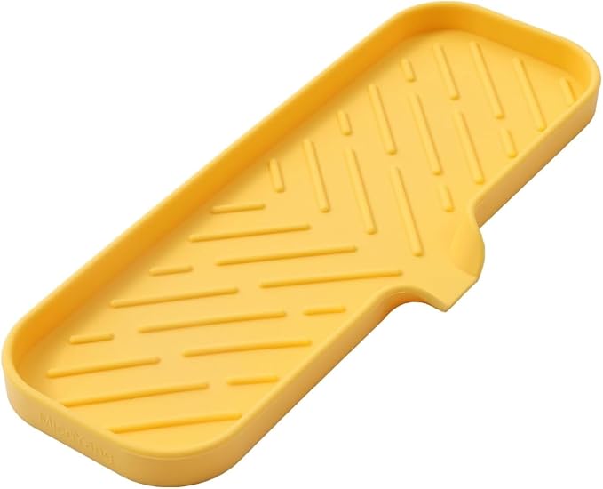 MicoYang Silicone Soap Dish with Drain Spout — Self-Draining Double Sink Organizer Tray for Kitchen & Bathroom, Dispensers, Sponges & Soap Holder, Non-Slip & Dishwasher Safe, Yellow (Large, 12"×4") by MicoYang
