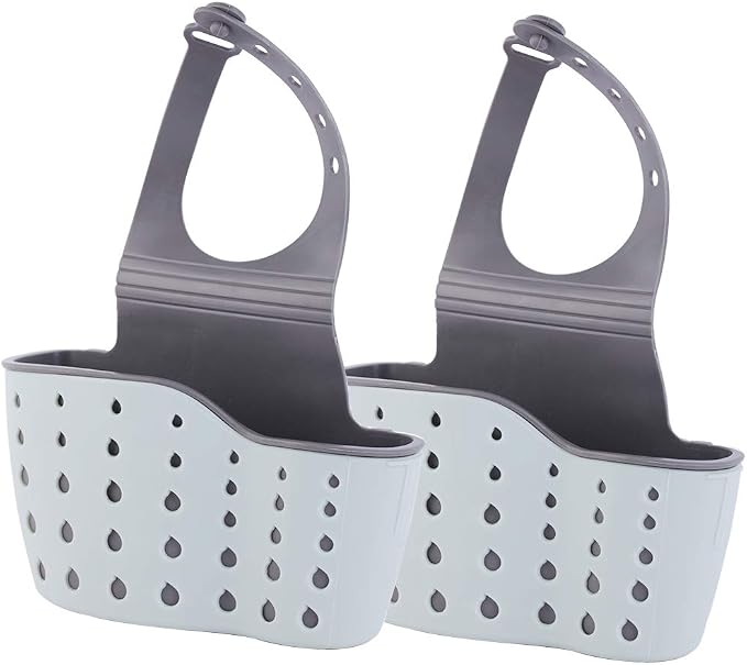EC Kitchen Sink Caddy Sponge Holder Plastic Hanging Ajustable Strap Faucet Caddy with Holes by EC+ELEGANTCHAM