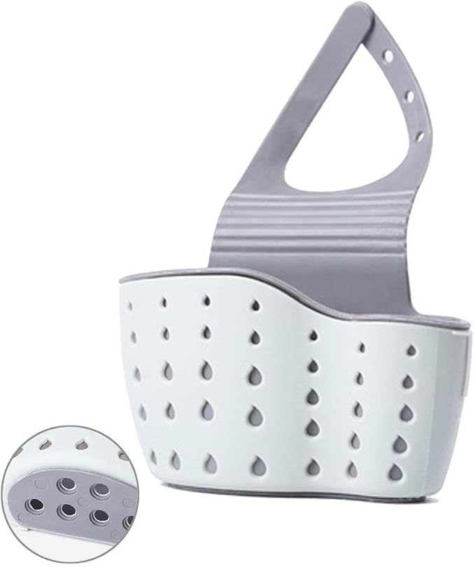 EC ELEGANTCHARM Kitchen Sink Caddy Sponge Holder Silicone Plastic Soap Holder Hanging Ajustable Strap Faucet Caddy with Drain Holes for Drying by EC+ELEGANTCHAM
