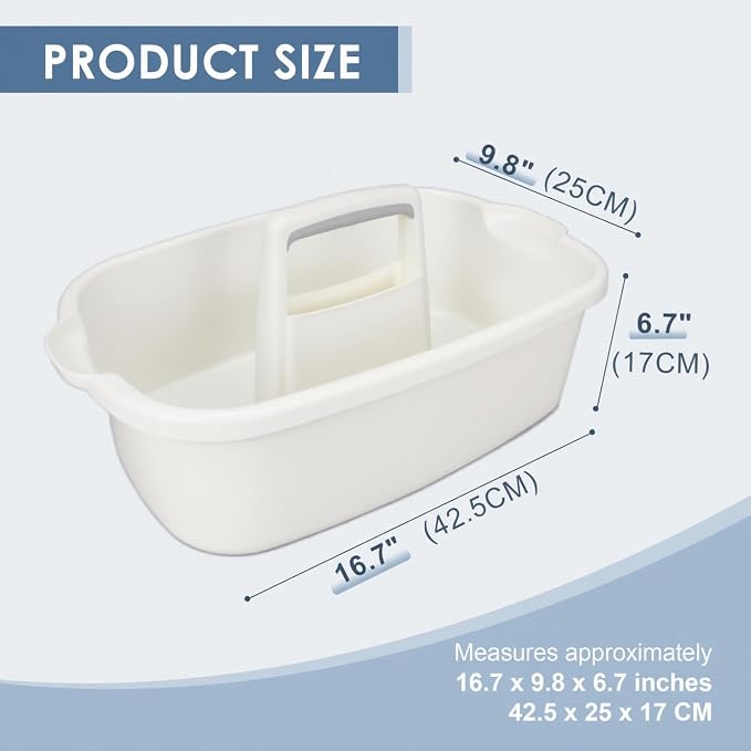 2 Pack Cleaning Supply Caddy with Handle, Portable Shower Caddy Organizer Plastic Basket with Handle, Stackable Tool Storage for Bathroom, Garden, Kitchen, Home Organization, White - Image 2