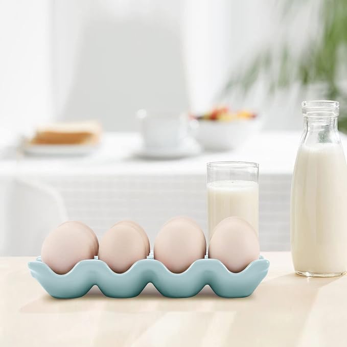Flexzion Ceramic 12 Cups Egg Tray - Whole Dozen Porcelain Egg Holder Container Keeper Storage Organiser Decorative Serving Stand Serveware for Refrigerator Fridge Countertop Display Kitchen - Image 4
