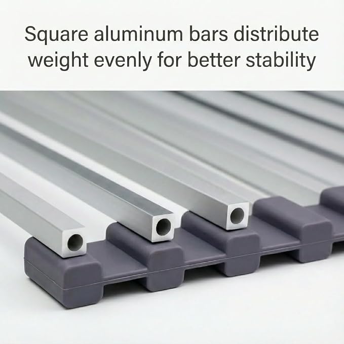 Large Aluminum Roll Up Dish Drying Rack 20.5" x 13" with Dish Holder | Square aluminum bars, Available in 3 sizes & 2 colors, Rolls up for easy storage, Removable dish holder, Heat resistant - Image 3