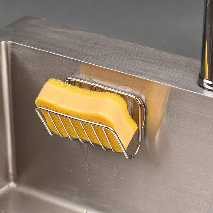 Toplife Sponge Holder for Kitchen Sink, Stainless Steel Suction Cup Sponge Caddy - Silver - Image 4
