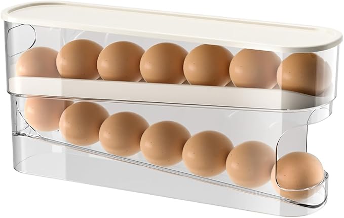 Auto Rolling Egg Holder for Fridge, Egg Dispenser/Organizer/Storage/Container with Lid for Refrigerator, Sturdy and Durable Space-Saving Egg Tray for 12 Large Eggs by SipobuyUS