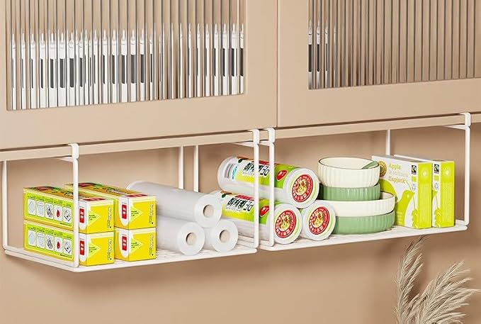 EHKIT Foil and Plastic Wrap Organizer Holder Foldable Under Cabinet Shelf Kitchen Pantry Desk Hanging Storage Rack (White) - Image 6