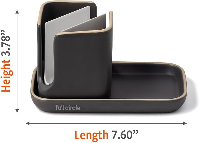 Full Circle Stash, Ceramic Kitchen Sink Caddy, Stylish Modular Sponge Holder & Dish Brush Organizer, Gray and White, 11" - Image 9