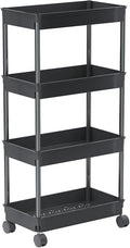 Sooyee 4 Tier Wide Storage Cart, Mobile Shelving Unit Organizer, Black | Slide Out Storage Rolling Utility Cart Tower Rack for Kitchen Bathroom Laundry, Plastic & Stainless Steel by Sooyee