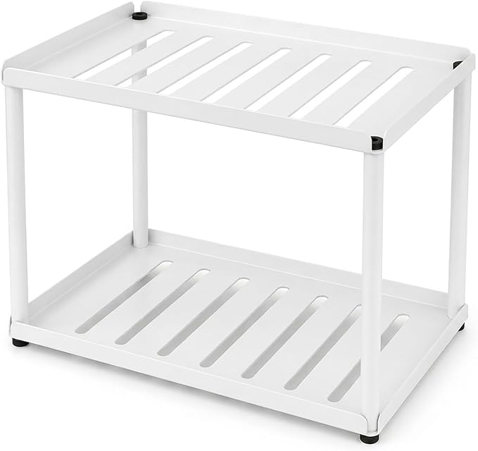 2 Tier Bathroom Counter Organizer, Rectangular Vanity Organizer Shelf, Skincare and Makeup Countertop Storage Rack for Kitchen, Bathroom, Bedroom,White - Image 9