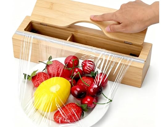 Plastic Wrap Dispenser with Cutter,Cling Wrap with Slide Cutter for Kitchen Storage Organization Holder for 12" Roll - Image 8