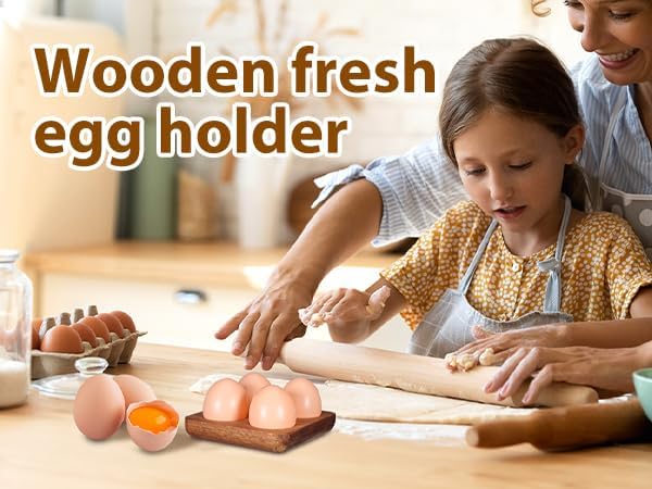 Homoyoyo 4 Egg Holder Countertop, Acacia Wood Egg Holder 4 Slot, Compact Natural Organizer for Kitchen Display Fridge for Chocolates, Sushi, Kitchen Organization for Busy Parents Home Hearth - Image 4