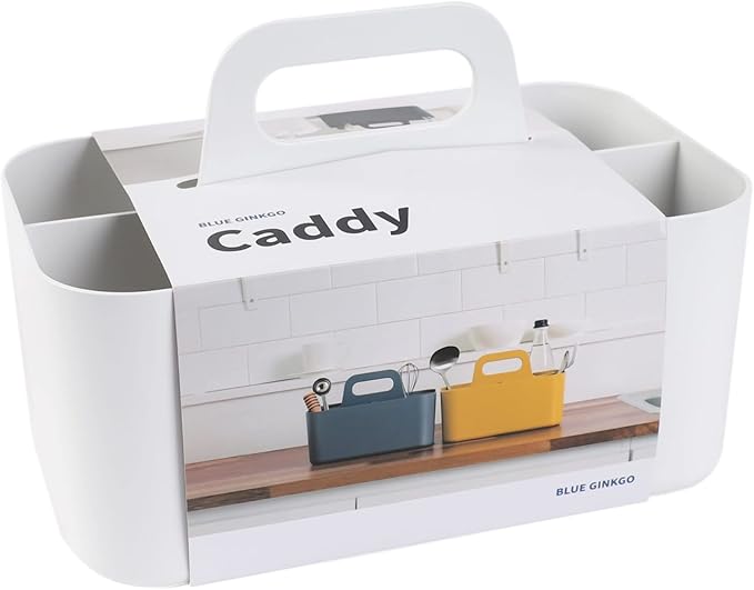BLUE GINKGO Stackable Organizer Caddy, Rectangle, White, Made in Korea | Portable. Adjustable. Home, Office & School Storage. by BLUEGINKGO