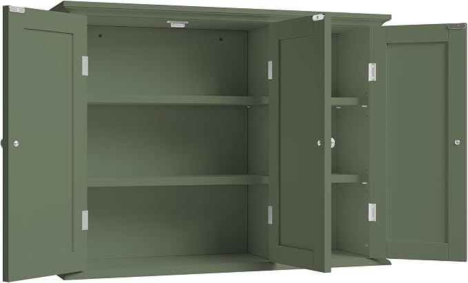 ChooChoo Laundry Cabinet with 3 Doors and Adjustable Shelves | 9.06"D x 31.1"W x 24"H, Bathroom Wall Cabinet, Cupboard, Green - Image 9