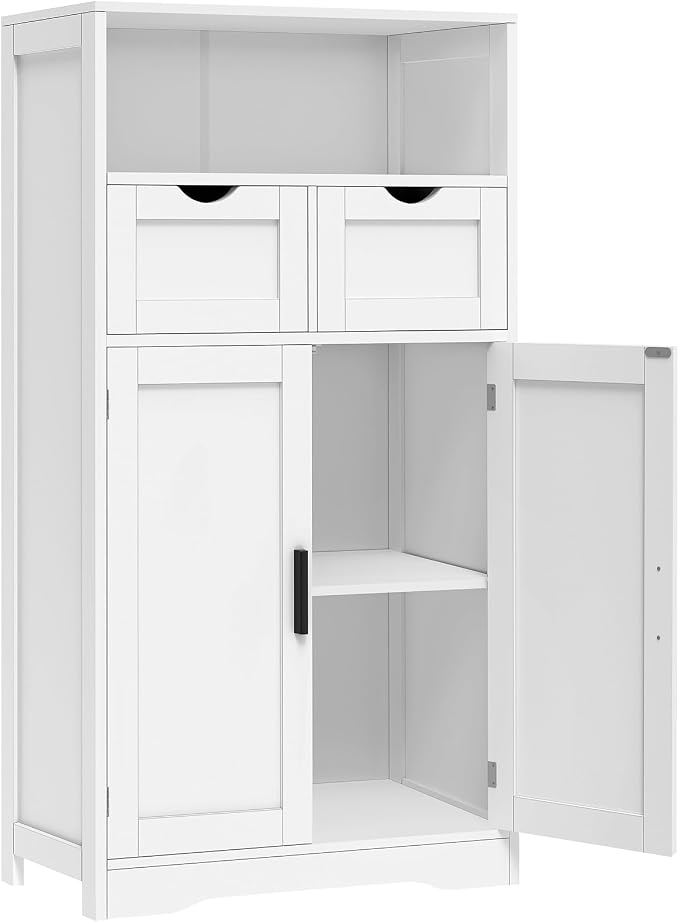 Iwell Bathroom Cabinet with Doors and Drawers, Freestanding Bathroom Storage Cabinet, Adjustable Shelves, for Living Room, Kitchen, Home Office, White by IWELL