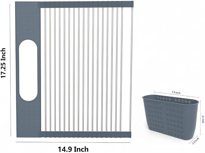 Roll Up Dish Drying Rack Over Sink, 17.5" x 15.2" Foldable SUS304 Stainless Steel Kitchen Dish Drainer, Heat-Resistant Multipurpose Rolling Sink Rack Organizer,Grey - Image 2