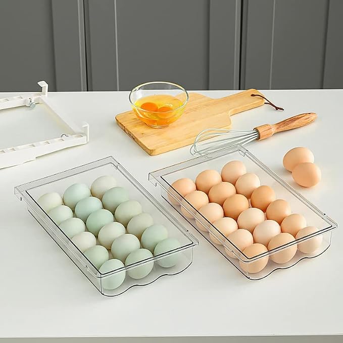 IVAILEX Egg Holder for Refrigerator, Fridge Egg Storage Tray, Clear Plastic Egg Drawer for Refrigerator, Space Saver Egg Storage Container & Organizer - Image 4