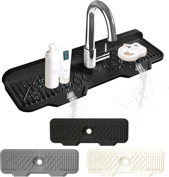 Kitchen Sink Accessories -17" x 6'' Sink Splash Guard,Silicone Sink Mat Splash Guard, fit for Countertop, Bathroom,Farmhouse,RV by EBIGIC (Black) by EBIGIC