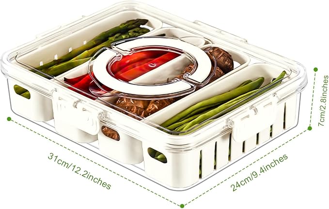 Salad Bar Containers for Fridge with Lid Handle, Fruit Storage Veggie Tray | Salad Prep Container with 4 Removable Strainers, Berry Box Fresh Produce Saver Lettuce Keeper for Refrigerator Kitchen Picnic - Image 3