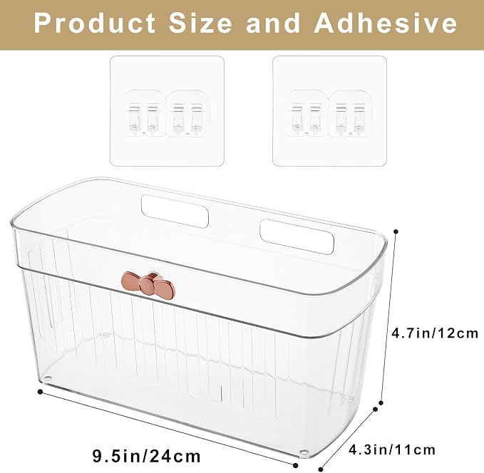 2 Pack Clear Acrylic Small Wall-Mounted Storage Baskets with Adhesive, No Drilling, Hanging Wall Mount Storage Bins for Kitchen, Pantry, Bathroom, RV - Image 6
