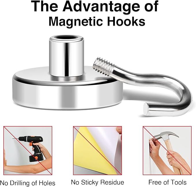 Magnetic Hooks 50Lbs Heavy Duty Magnets with Hook for Cruise Cabin | Strong Magnet Hooks for Hanging Super Metal Magnetic Hanger for Grill Fridge Kitchen Pack of 25 - Image 5