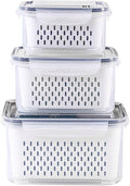 3Pack Fridge Food Storage Container Set with Lids with Strainer,Plastic Fresh Produce Saver Vegetable Fruit Meat Storage Organization, BPA-Free Plastic Produce Keepers(3.15L+1.7L+0.8L) by Ronanemon