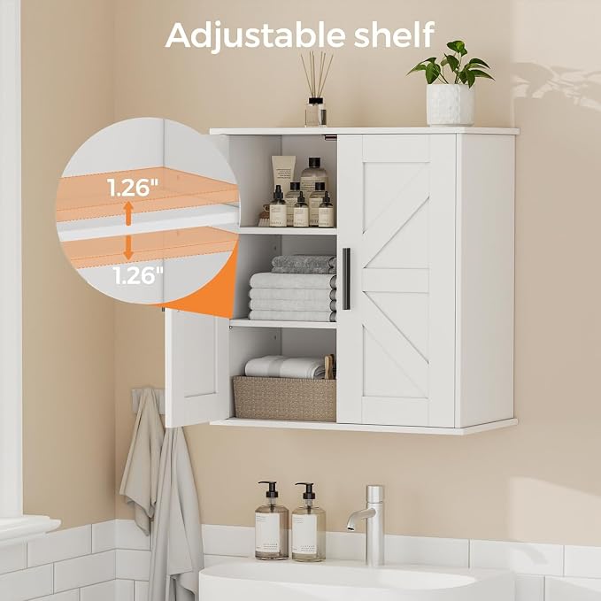 Homleke Bathroom Wall Cabinet, Medicine Cabinet with Adjustable Shelves | 3-Tier Wall Mounted Over Toilet Storage with Barn Doors, for Bathroom, Kitchen, Entryway, Laundry Room, White, (11.8" D) - Image 5