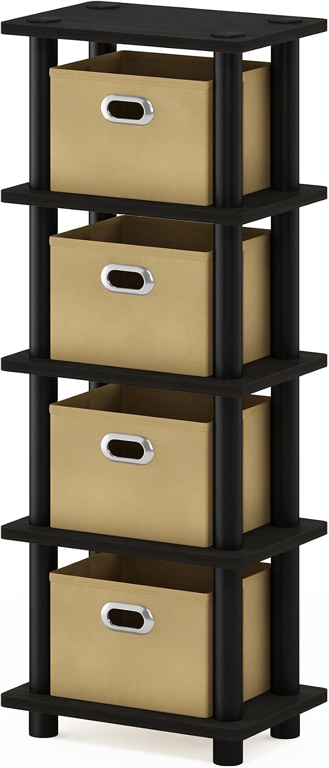 Furinno Turn-N-Tube Toolless 4-Tier Storage Shelves, Espresso | Narrow Open Frame Book Shelf with Storage Bins, for Organization, for Living Room, Garage, Home Office - Image 4