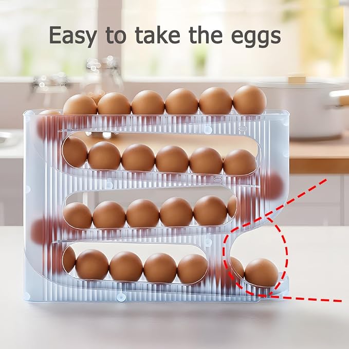 FIFO Egg Holder for Fridge, Egg Organizer for 28 Large Size Eggs | 1-Pack Auto Rolling Egg Dispenser for Refrigerator, Space-Saving Egg Roller/Container/Storage(Frosted Clear) - Image 6