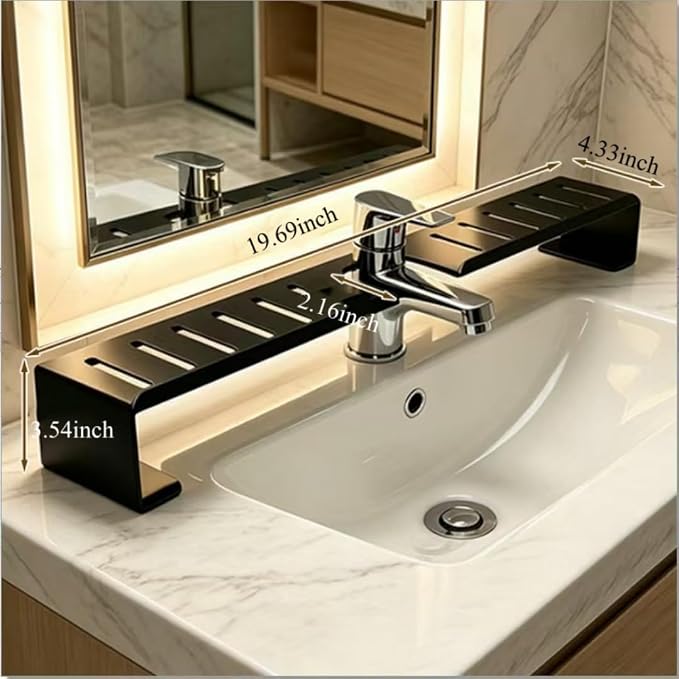 Vertical Faucet Storage Rack, Over the Sink Shelf, No-Drill Faucet Rack for Bathroom & Kitchen Countertop, Space-Saving Toiletry Organizer- Easy Drainage (Black,19.6in/50cm) - Image 6