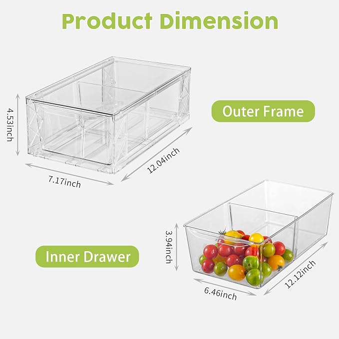 6 Pack Acrylic Storage Drawers, Clear Stackable Storage Drawers, Acrylic Organizers Drawers for Under Sink, Pantry, Bathroom, Makeup Organizers Cosmetic Display,Classroom Storage Organization, Medium - Image 2