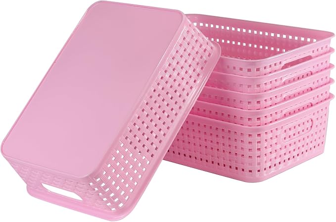 8 Pack Small Pantry Organization and Storage Bins - Household Organizers for Laundry Room, Bathrooms, Bedrooms, Kitchens, Cabinets, Countertops, Under Sink or On Shelves (Pink) - Image 7