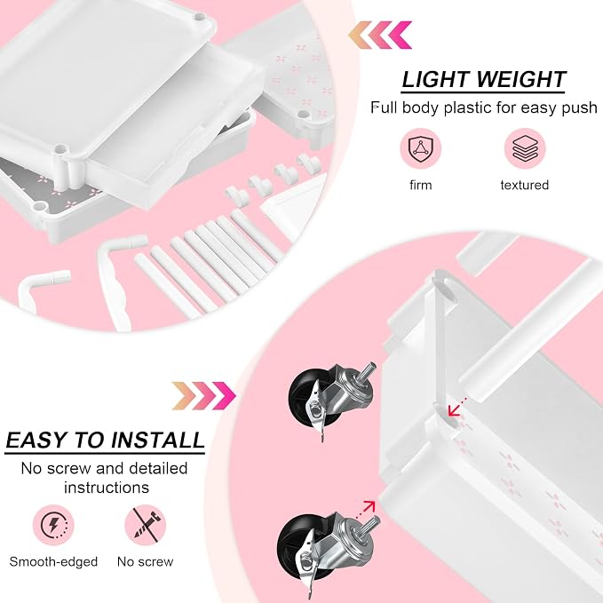 Goovilla 3 Tier Rolling Utility Cart Organizer with Removable Drawer, White | Stable and Sturdy Rolling Storage Carts with 2 Lockable Wheels for Bathroom, Kitchen, Snack, Craft, Makeup, Baby Essentials - Image 3