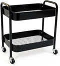2 Tier Metal Rolling Utility Cart with Wheels Under Desk Storage Cart with Handle, Roll Around Organizer Trolley for Small Space Pantry Bathroom Home Kitchen Office Snack Baby Supplies, Black by Ufriandz
