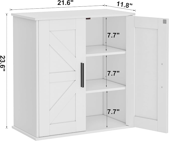 Homleke Bathroom Wall Cabinet, Medicine Cabinet with Adjustable Shelves | 3-Tier Wall Mounted Over Toilet Storage with Barn Doors, for Bathroom, Kitchen, Entryway, Laundry Room, White, (11.8" D) - Image 3