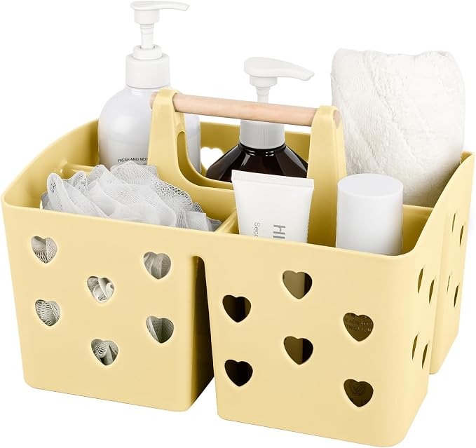 Portable Shower Caddy Plastic Shower Basket Organizer with Handle, Yellow | Divided Bathroom Caddy Storage Cleanning Caddy Tote for College, Dorm Room, Kitchen by Anyoifax