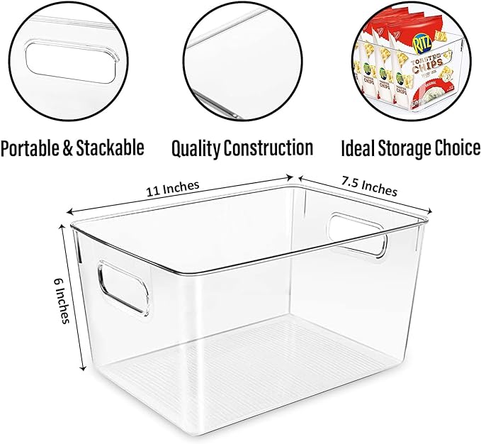 Clear Plastic Storage Bins, Pantry Organizers and Storage or Kitchen Organization and Storage Containers Bins for Organizing, Fridge, Freezer, Bathroom, Pantries, Refrigerator, Cabinet Organizer Bin - Image 2