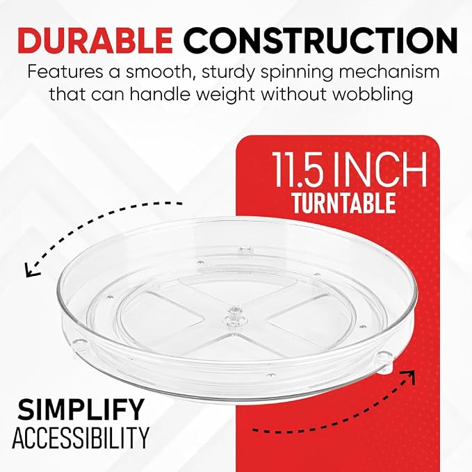 Oizeir Clear Lazy Susan Organizer (Pack of 2) 11.5 Inch Turntable for Kitchen, Pantry, Fridge, Bathroom, and Vanity Countertops, Acrylic Rotating Organizer - Image 3