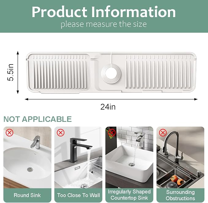 24 Inch Upgraded Draining Mat Folding faucet Mat for Bathroom Sink Splash Guard 7° Slope with Button Lock Water Draining Pad for Kitchen Bathroom Bar(Beige) - Image 2