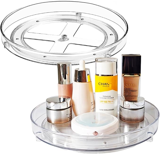 2 Pack Clear Lazy Susan Turntable Organizer, 9.25Inch 360 Rotating Makeup Organizer for Vanity, Desktop Cosmetics Display Cabinet and Perfume Organizer for Small Spaces in Kitchen, Bathroom, Dorm by ANNIYA