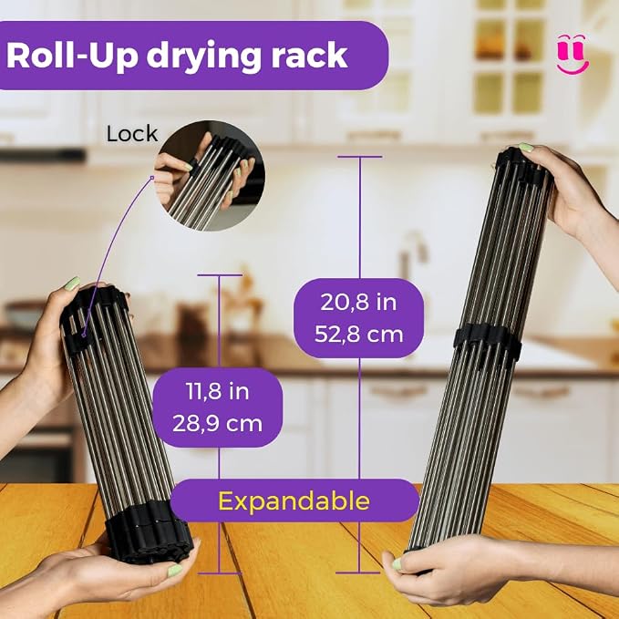 3-in-1 Over Sink Dish Drying Rack – Roll-Up Sink Rack, Silicone Mat & Folding Dish Rack – Multi-Functional, Space-Saving Kitchen Organizer (Black) - Image 6